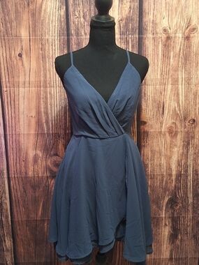 Windsor Navy Wrap-Style Spaghetti Strap Mini Dress Size Small!
